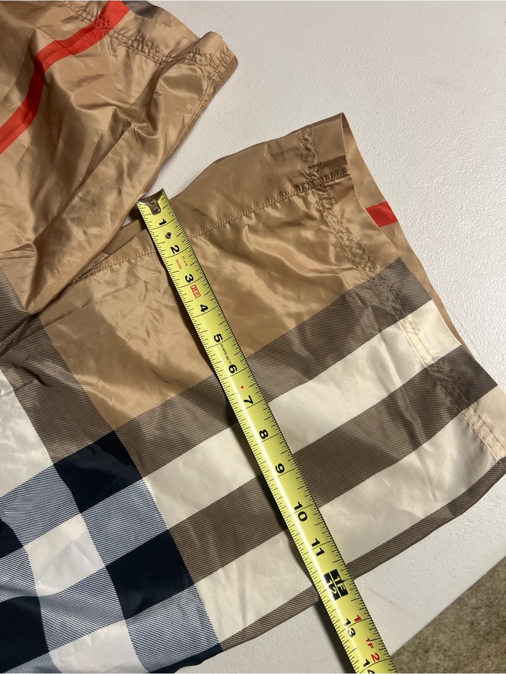 Burberry Men's Plaid Athletic Shorts in Tan, Black, White and Red - Picture 5 of 15